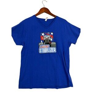 LAT Apparel Womens XL Blue Patriotic Race Car Graphic V Neck T Shirt